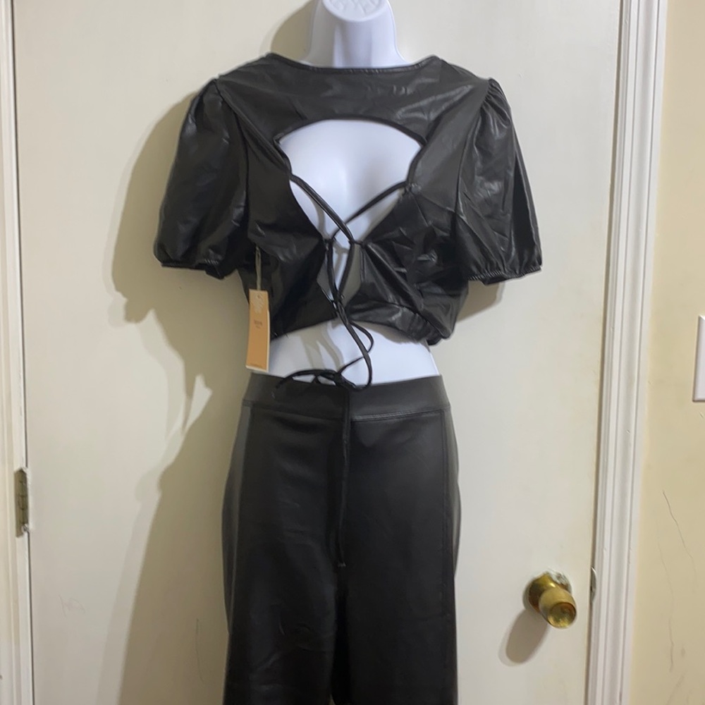 Black Faux Leather two piece catsuit